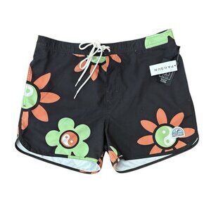 NWT PacSun Peaced Floral 15" Board Shorts Swim Trunks YinYang Pockets Large